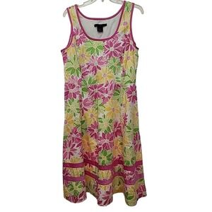 Tropical Floral Women's 12 Sleeveless Dress Summer Vacation Preppy Barbie Office